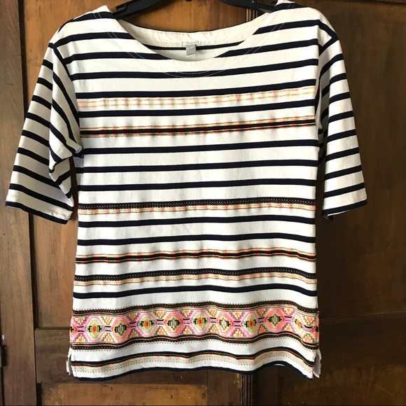 J. Crew Stitchwork Striped Top Embroidered XS - Picture 2 of 6